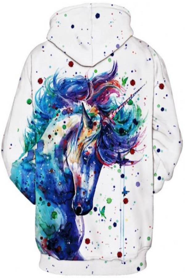 Digital Print Hooded Couple Sweatshirt White/Blue - Image 3