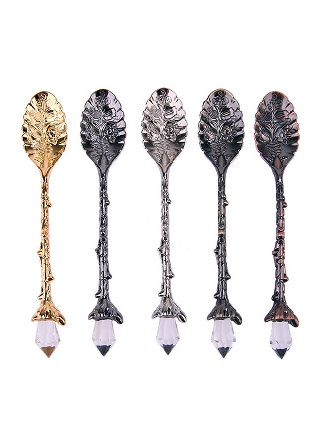 5-Piece Crystal Head Retro Pattern Alloy Spoon Multicolour 36x30x2cm - Image 1