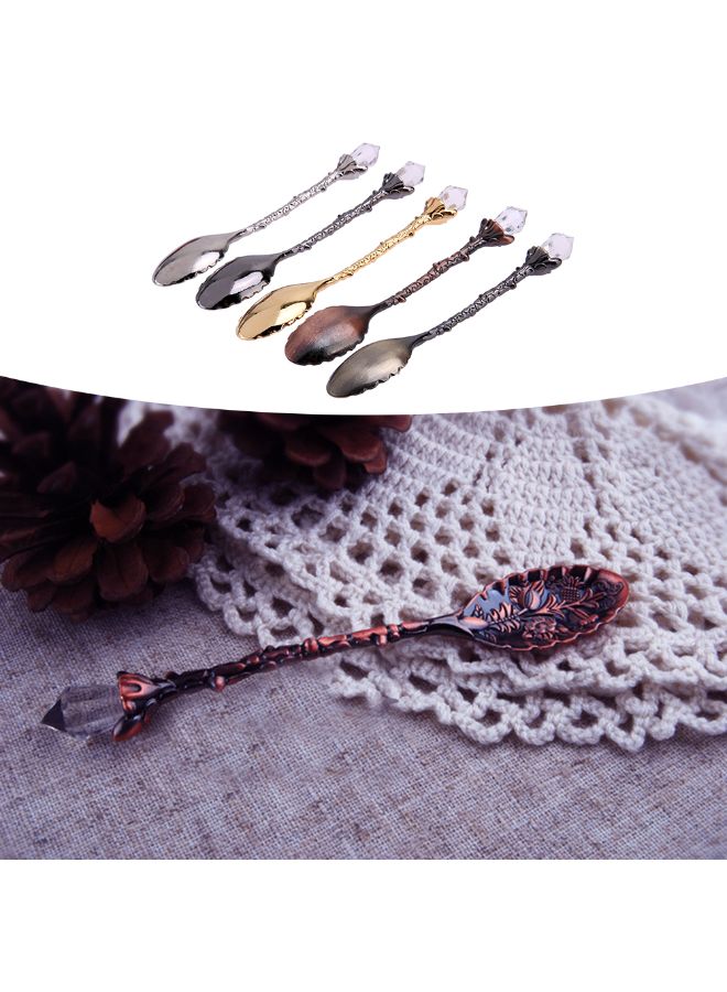 5-Piece Crystal Head Retro Pattern Alloy Spoon Multicolour 36x30x2cm - Image 2