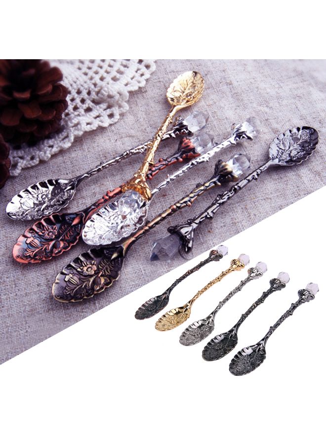 5-Piece Crystal Head Retro Pattern Alloy Spoon Multicolour 36x30x2cm - Image 4