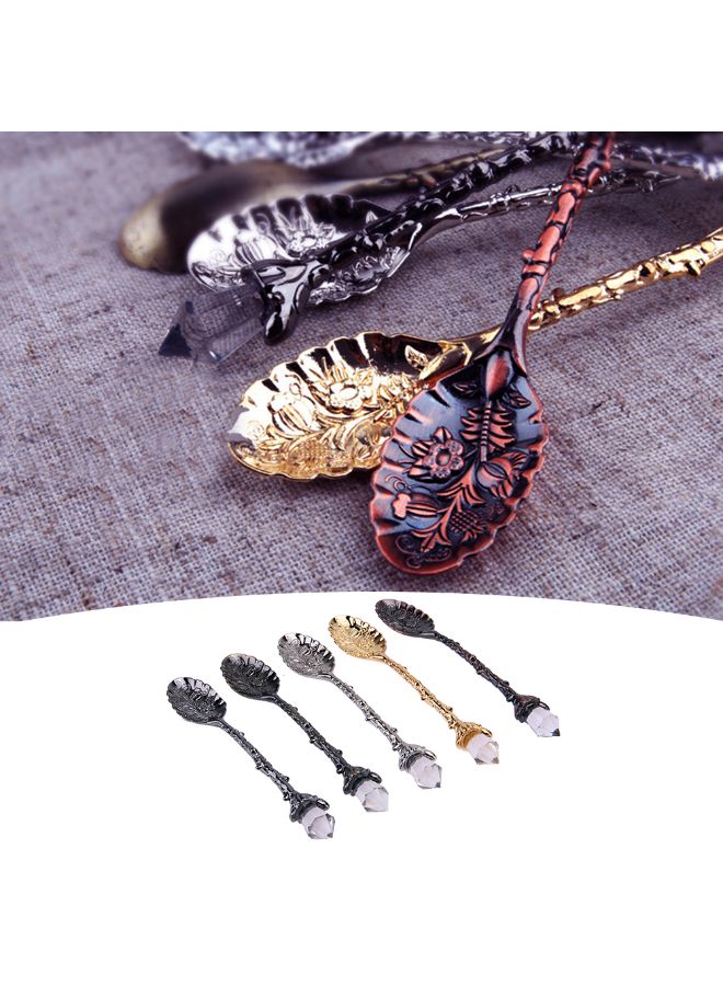 5-Piece Crystal Head Retro Pattern Alloy Spoon Multicolour 36x30x2cm - Image 3