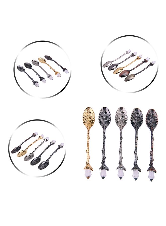 5-Piece Crystal Head Retro Pattern Alloy Spoon Multicolour 36x30x2cm - Image 5