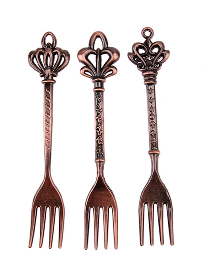 3-Piece Vintage Royal Style Zinc Alloy Crown Head Fruit Fork Set Brown  - Image 1
