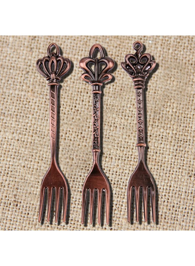 3-Piece Vintage Royal Style Zinc Alloy Crown Head Fruit Fork Set Brown  - Image 4