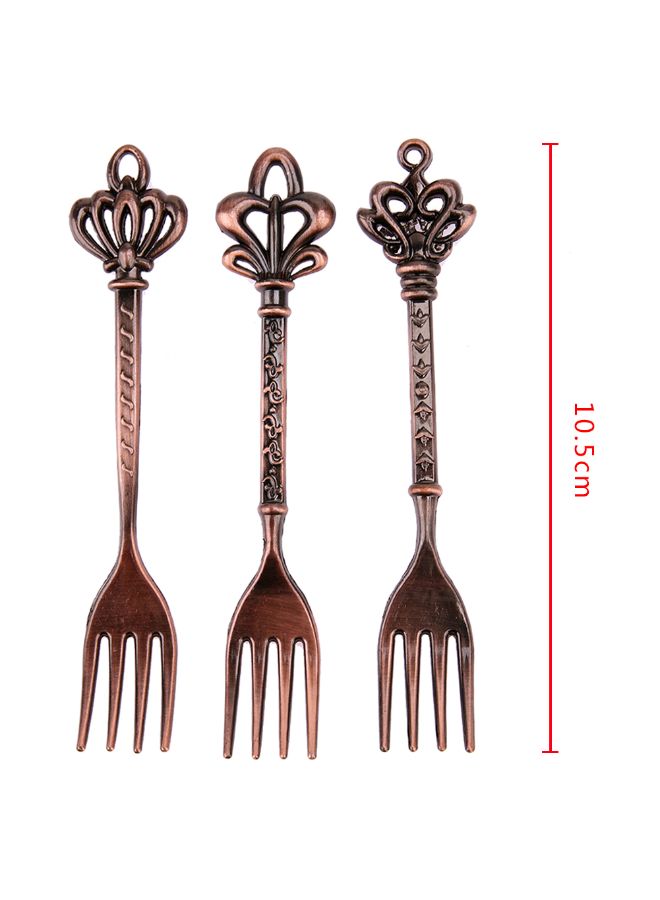 3-Piece Vintage Royal Style Zinc Alloy Crown Head Fruit Fork Set Brown  - Image 5