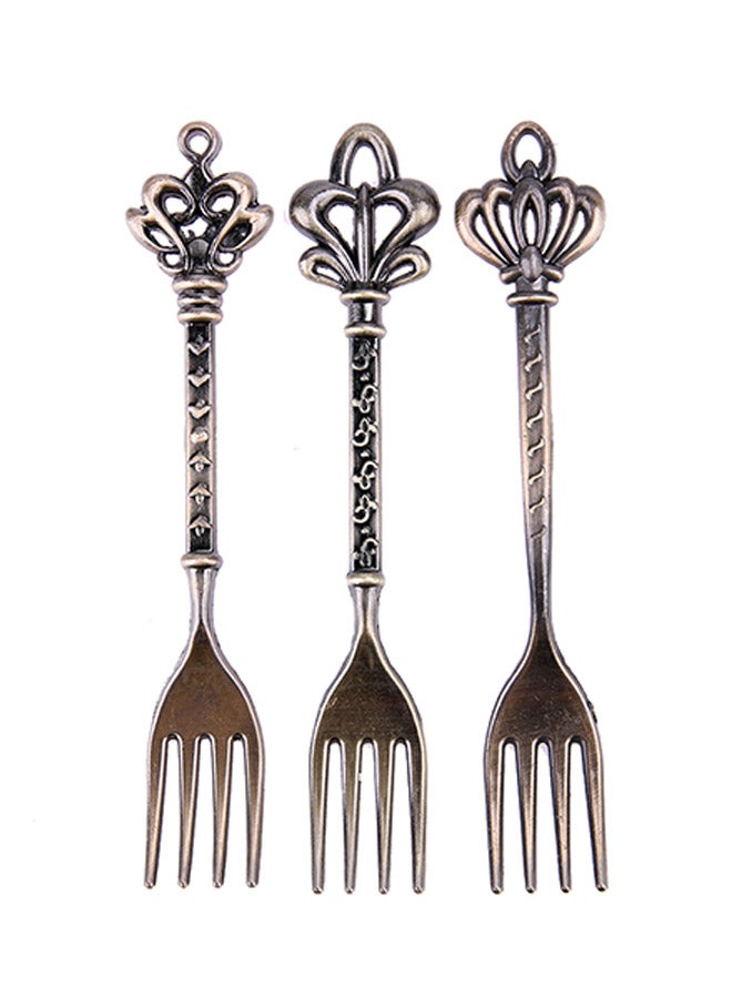 3-Piece Crown Head Vintage Royal Alloy Fruit Fork Brown 10.5x10.5x0.4cm - Image 1