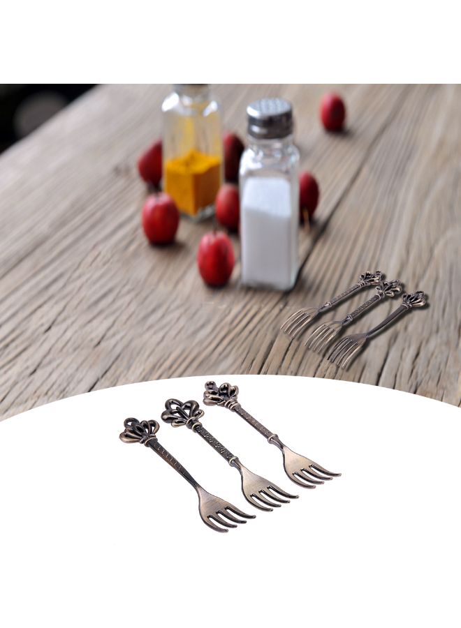 3-Piece Crown Head Vintage Royal Alloy Fruit Fork Brown 10.5x10.5x0.4cm - Image 3