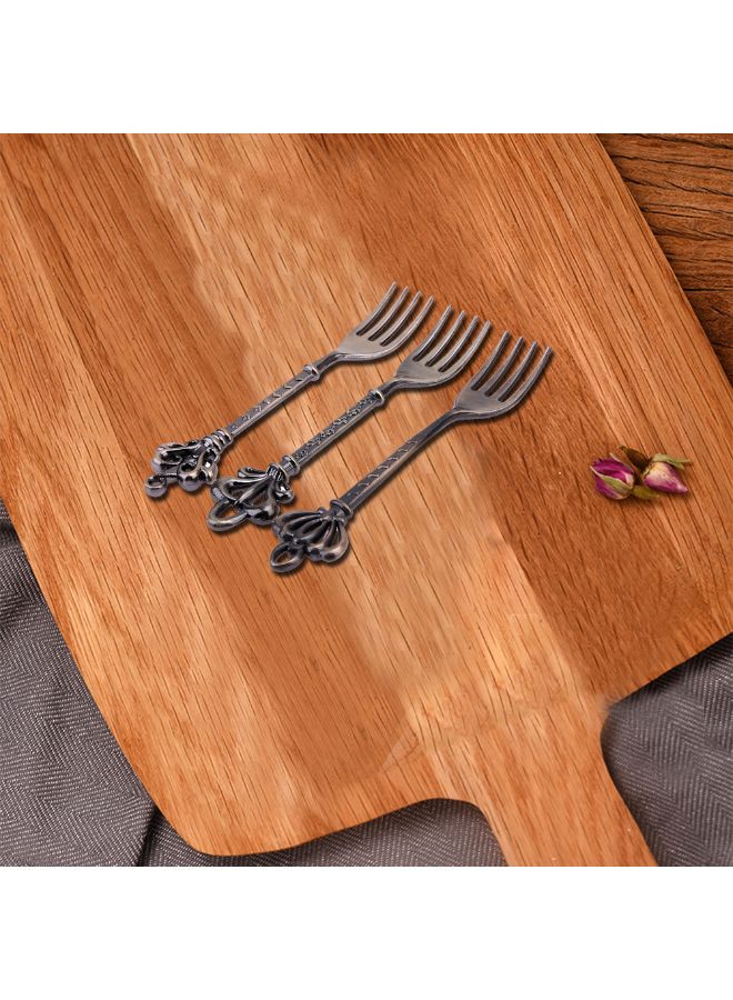 3-Piece Crown Head Vintage Royal Alloy Fruit Fork Brown 10.5x10.5x0.4cm - Image 4