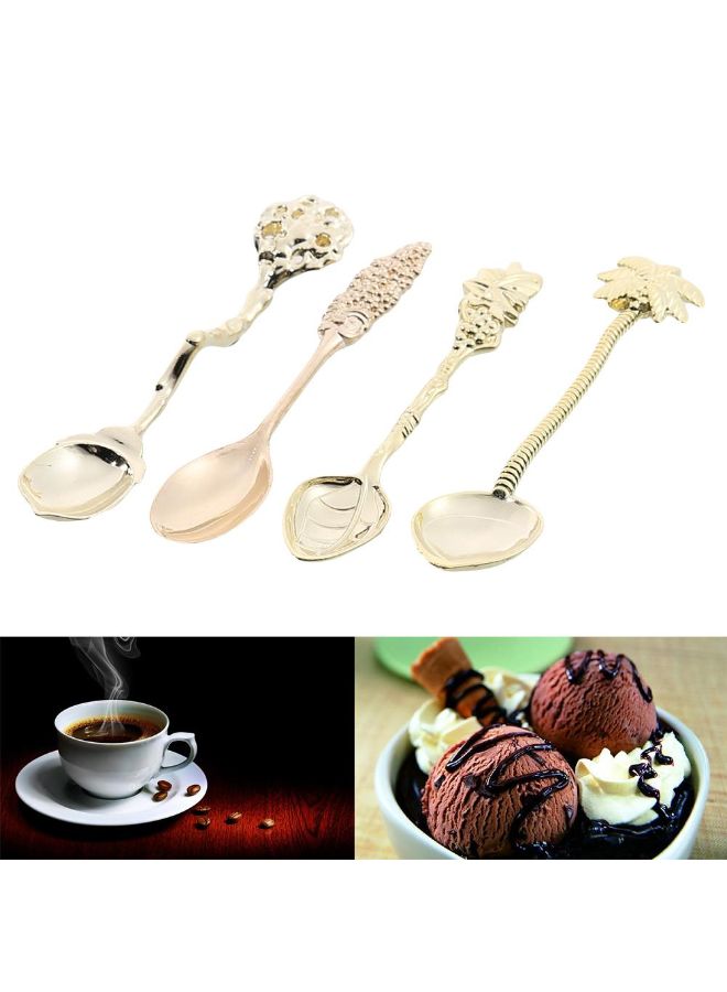 طقم ملاعق قهوة صغيرة الحجم من خليط معدني بتصميم كلاسيكي ملكي بنمط محفور من 4 قطع ذهبي - Image 2