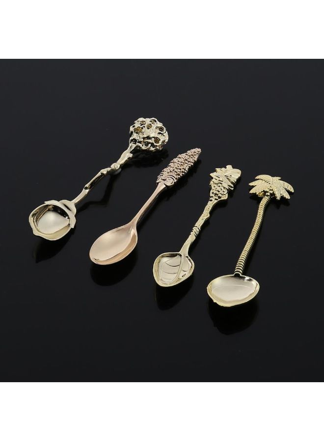 طقم ملاعق قهوة صغيرة الحجم من خليط معدني بتصميم كلاسيكي ملكي بنمط محفور من 4 قطع ذهبي - Image 3