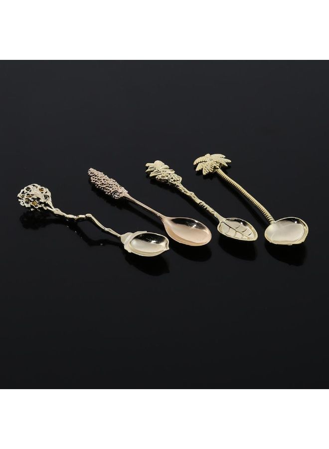 طقم ملاعق قهوة صغيرة الحجم من خليط معدني بتصميم كلاسيكي ملكي بنمط محفور من 4 قطع ذهبي - Image 4