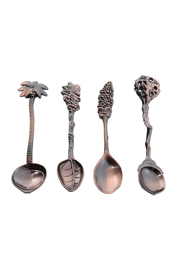 4-Piece Metal Alloy Vintage Royal Style Carved Mini Coffee Spoon Brown  - Image 1
