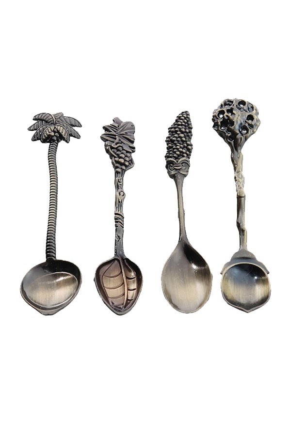 4-Piece Metal Alloy Vintage Royal Style Carved Mini Coffee Spoon Brown  - Image 1