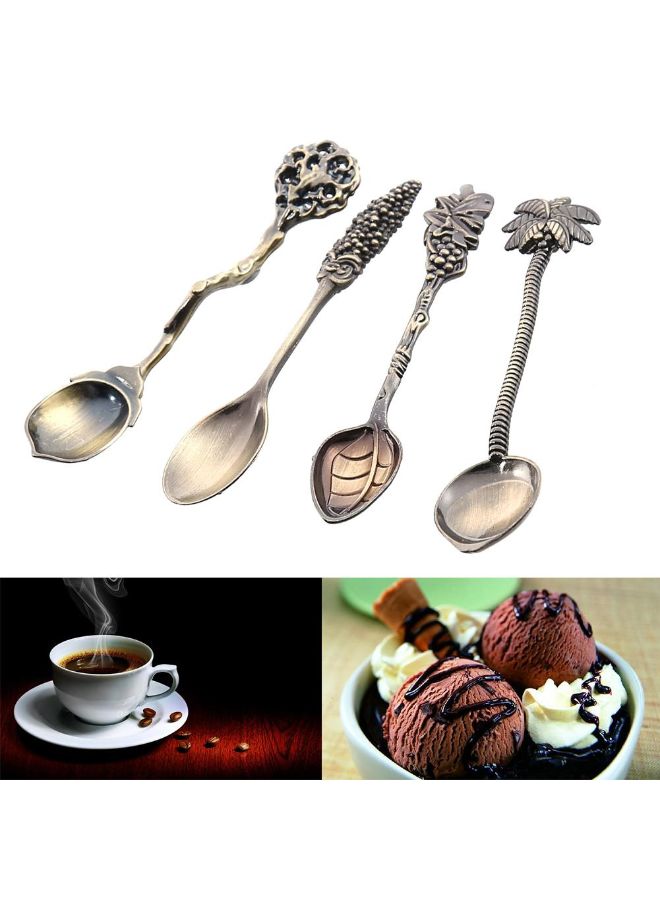 4-Piece Metal Alloy Vintage Royal Style Carved Mini Coffee Spoon Brown  - Image 2