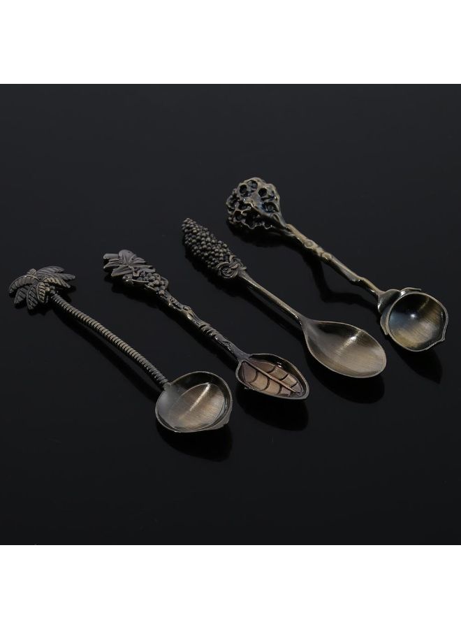 4-Piece Metal Alloy Vintage Royal Style Carved Mini Coffee Spoon Brown  - Image 3