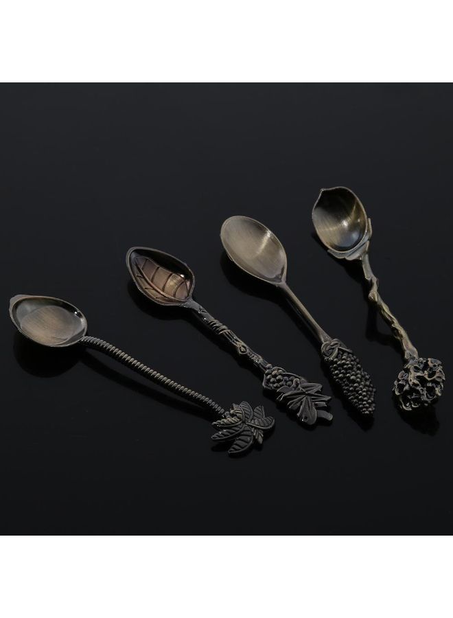 4-Piece Metal Alloy Vintage Royal Style Carved Mini Coffee Spoon Brown  - Image 4