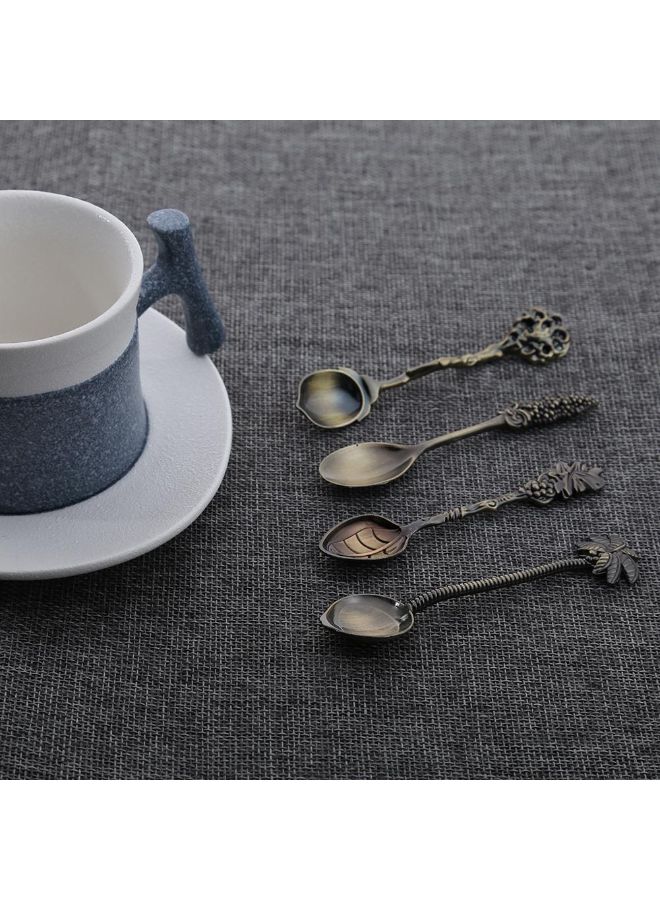 4-Piece Metal Alloy Vintage Royal Style Carved Mini Coffee Spoon Brown  - Image 5