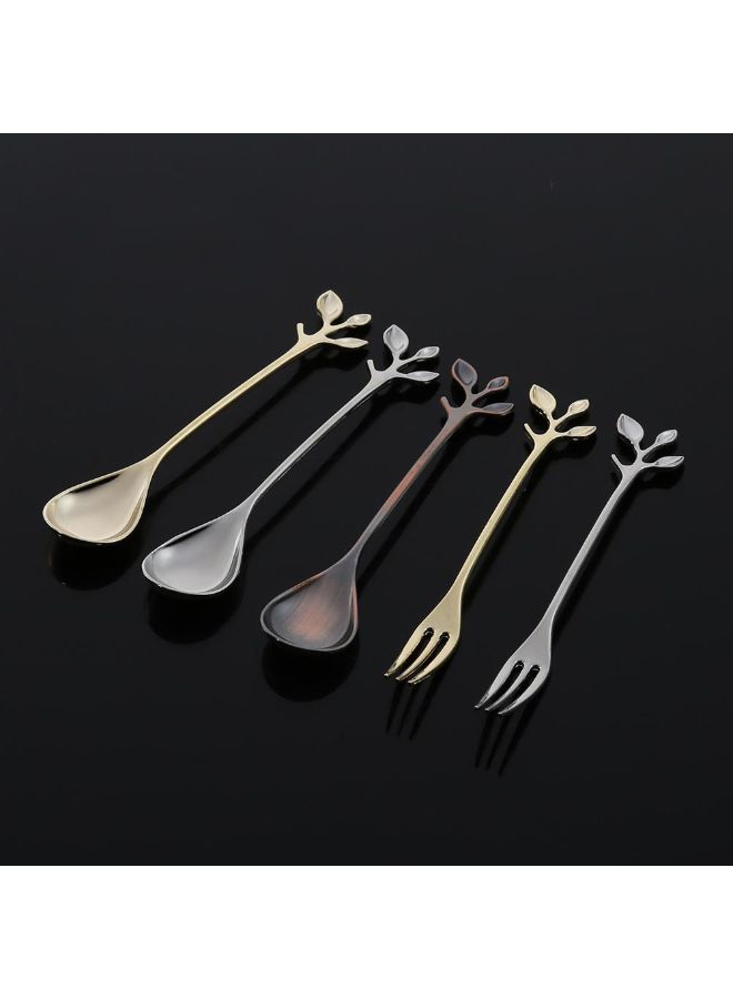 Leaf Shape Coffee Spoon And Fork Set Gold 11.5x11.5x5cm - Image 5