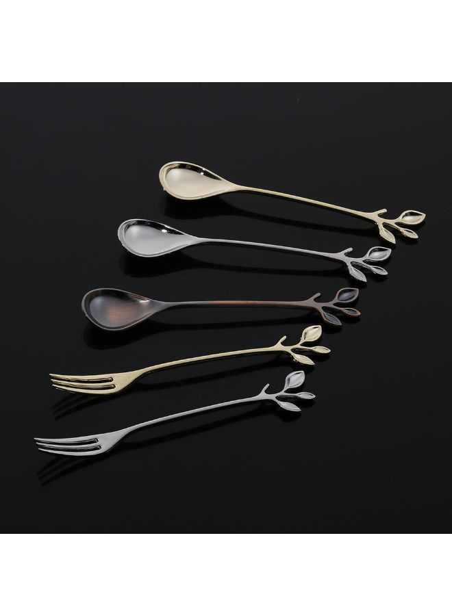 Leaf Shape Coffee Spoon And Fork Set Gold 10x10x1cm - Image 5