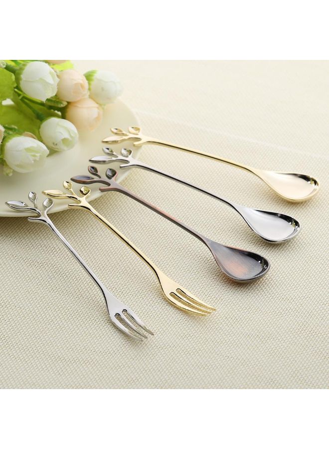 Leaf Shape Coffee Spoon And Fork Set Gold 10x10x1cm - Image 2