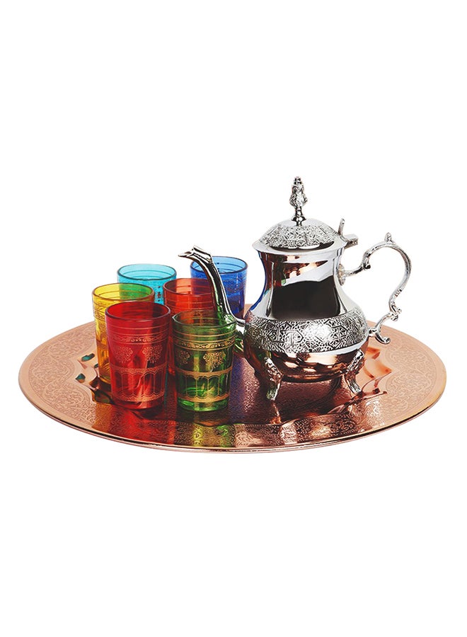 طقم شاي مغربي مُكوَّن من 8 قطع فضي/ذهبي/أحمر - Image 1