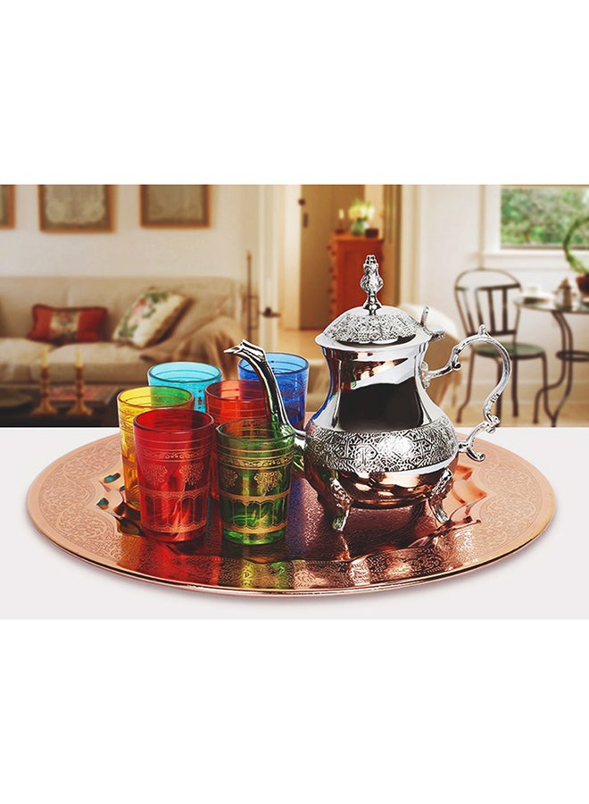 طقم شاي مغربي مُكوَّن من 8 قطع فضي/ذهبي/أحمر - Image 2