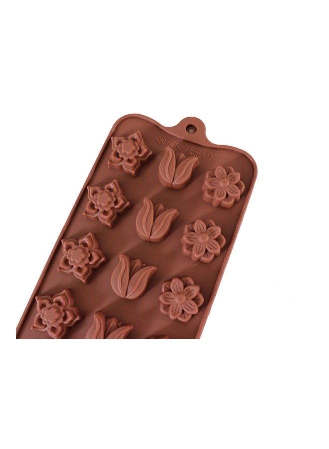 15-Tulip Flower Chocolate Cake Candy Baking Mould Ice Block Tool Brown  - Image 3