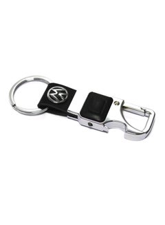 Auto Car Keychain Black Leather With Carabiner Metal Hook Lock , Volkswagen