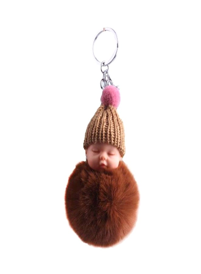 Sleeping Baby Doll Fake Fur Fluffy Ball Toys Key Chain - Image 1