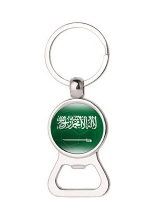 سلسلة مفاتيح بدلاية زجاجية مستديرة فضي / أخضر