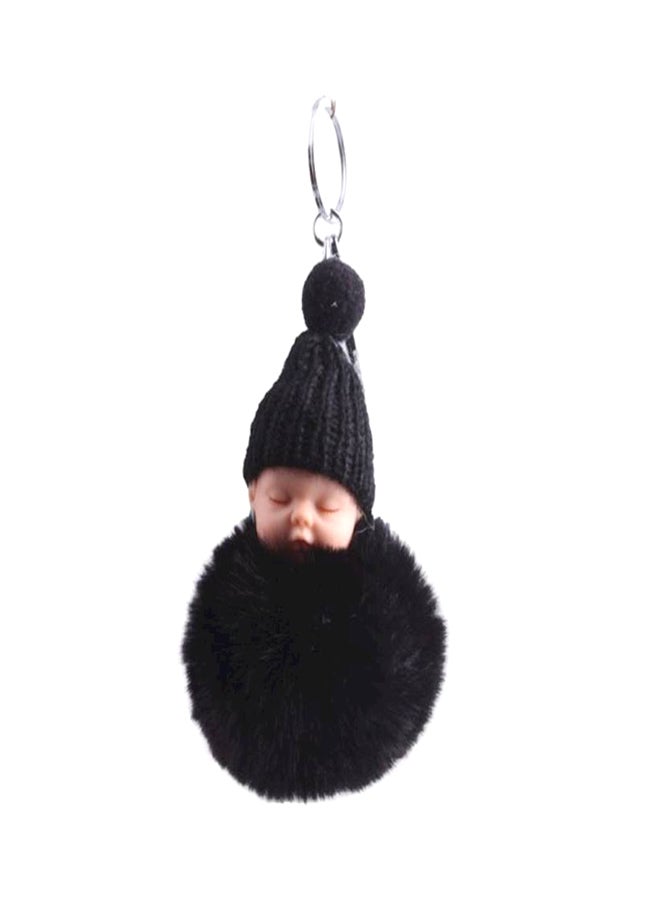 Sleeping Baby Doll Fake Fur Fluffy Ball Toys Key Chain - Image 1