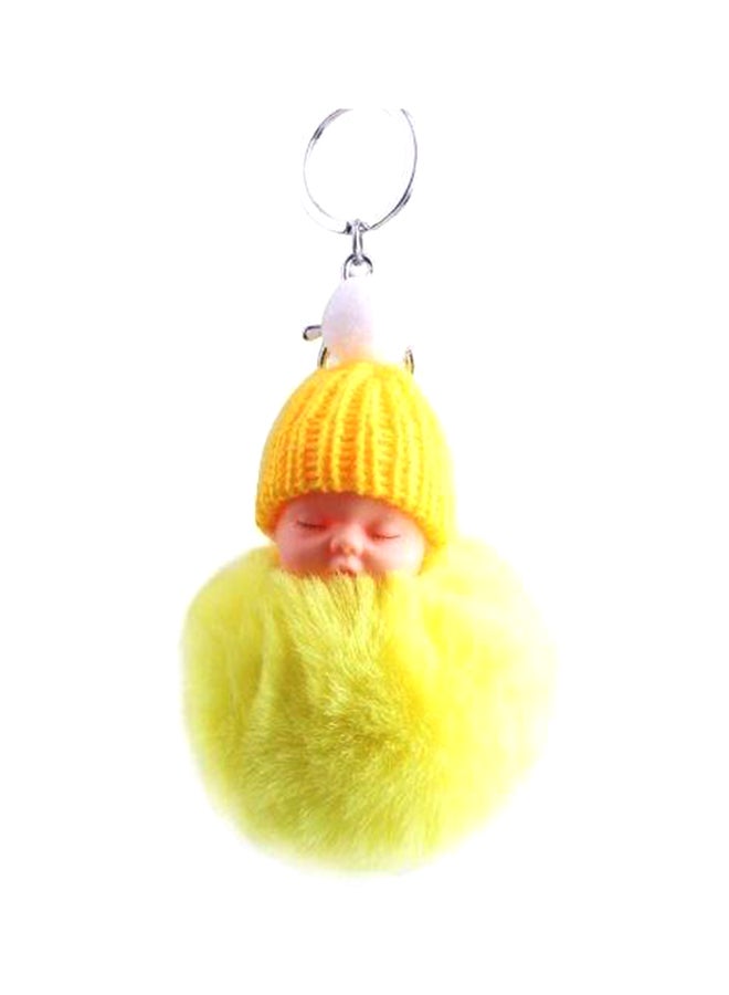 Sleeping Baby Doll Fake Fur Fluffy Ball Toys Key Chain - Image 1
