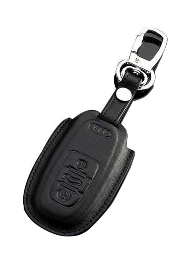 Genuine Leather Car Key Case Cover For Audi, Black Key Chain