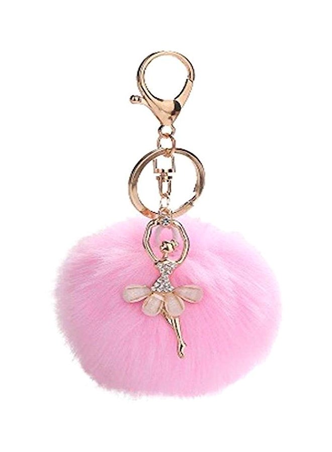 سلسلة المفاتيح الوردية فو الفراء الكرة الاصطناعية أحجار الراين راقصة الباليه - Image 1