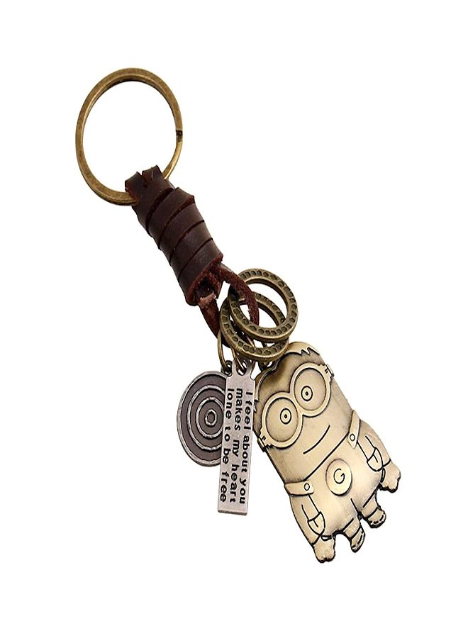 سلسلة مفاتيح من الجلد وخليط معدني بتصميم كلاسيكي على شكل إحدى شخصيات مينيونز fl/iv جذاب مع حرف G - Image 1