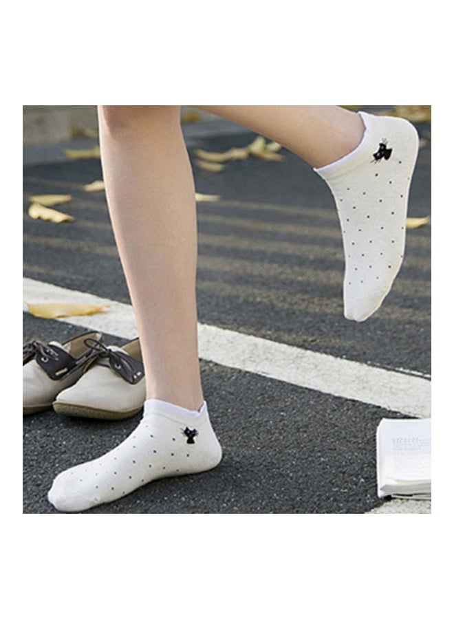Sharpdo 5-Pair Cat Pattern Printed Sneaker Socks Blue/Beige/Pink - Image 3