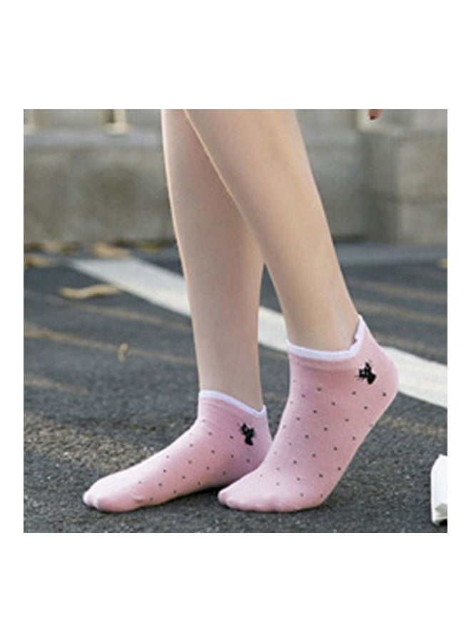 Sharpdo 5-Pair Polka Dot Ruffled Sneaker Socks Blue/Beige/Pink - Image 5