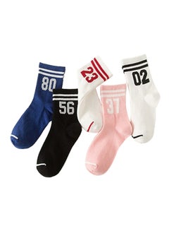Sharpdo 5-Pair Breathable Cozy Socks White/Pink/Black  - Image 1