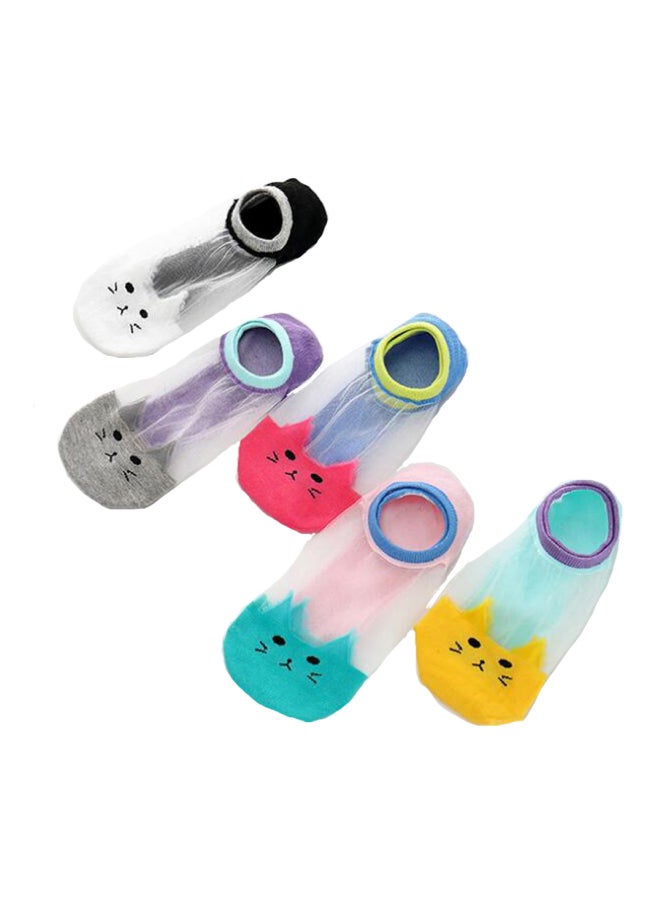 Sharpdo 5-Pair Cartoon Cat Invisible Socks Red/Blue/Clear - Image 1