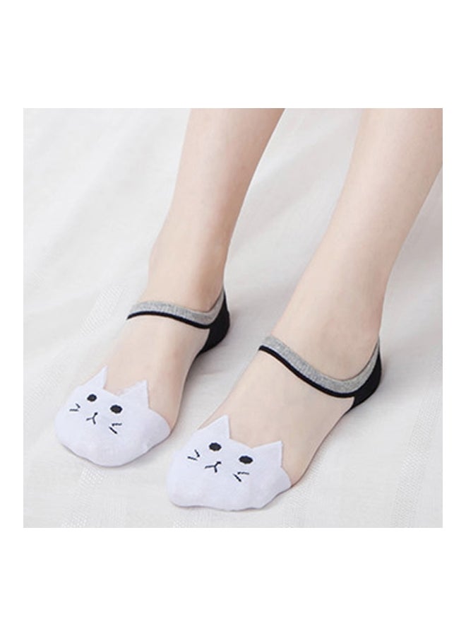 Sharpdo 5-Pair Cartoon Cat Invisible Socks Red/Blue/Clear - Image 3