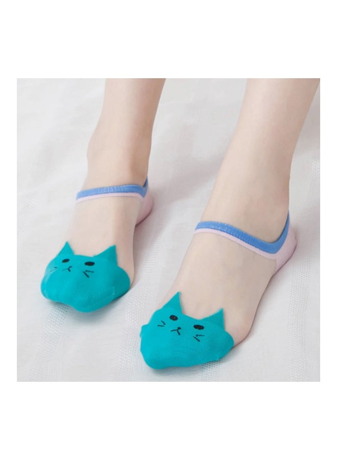 Sharpdo 5-Pair Cartoon Cat Invisible Socks Red/Blue/Clear - Image 5