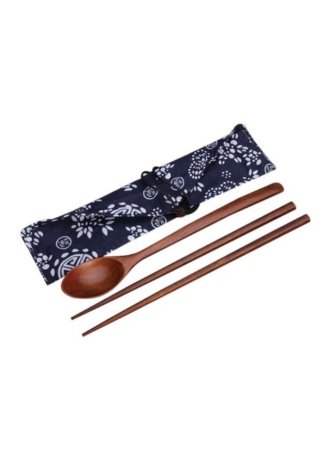 3-Piece Chopsticks And Spoon Cutlery Set Brown