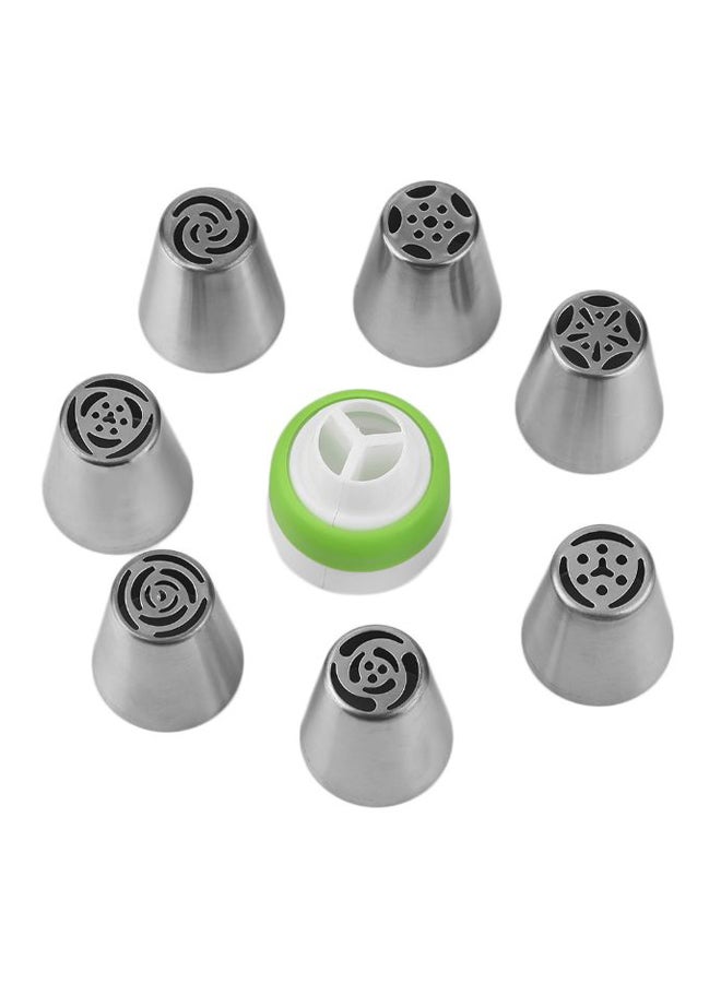 8-Piece Cake Decorating Mouth Icing Tube Set Silver 3.6 x 4cm  - Image 1