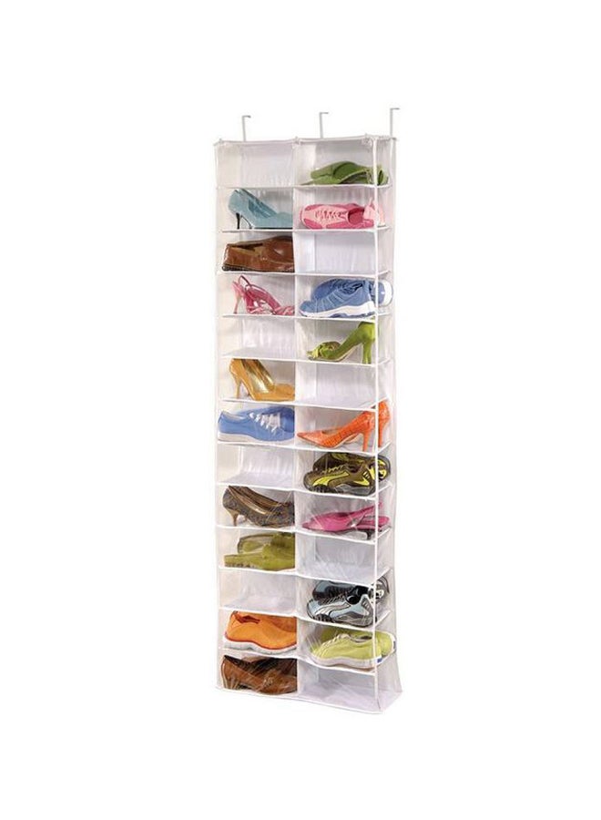 Folding Door Closet 26 Pocket Hanging Shoe Rack With 3 Hooks White - Image 1