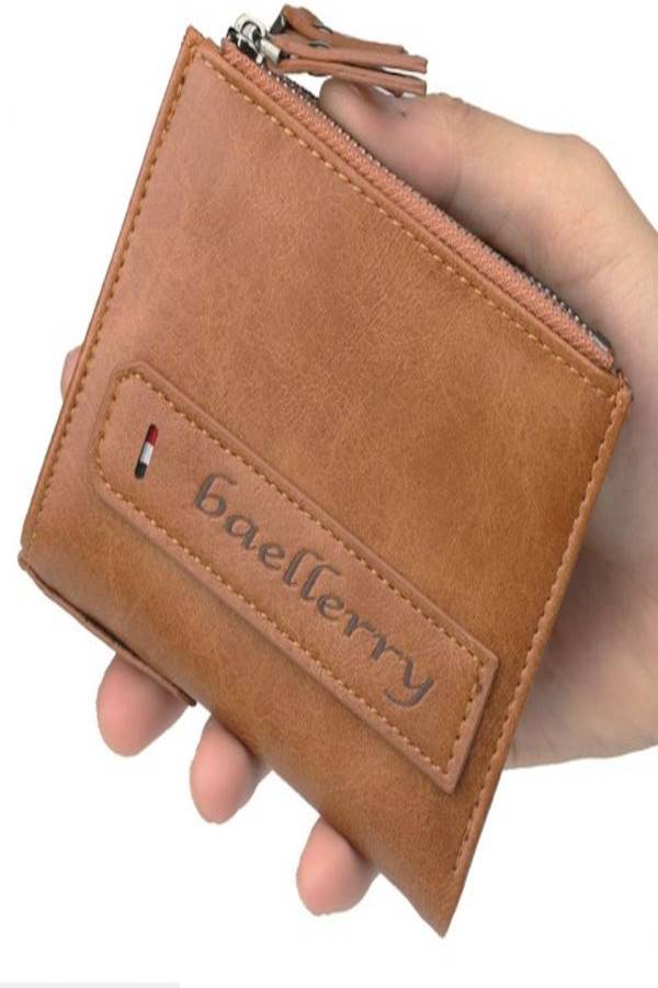 Double Zipper Leather Wallet Brown