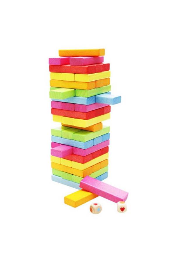 Generic - 54-Piece Colored Wooden Building Block Dice Jenga With Hammer Learning Game Set For Kids - Image 1