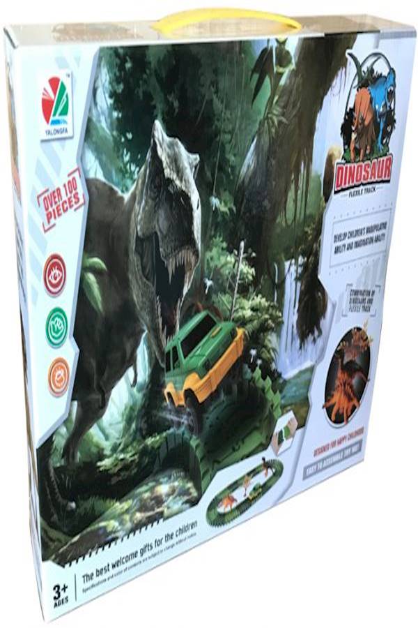 100 Piece Dinosaur Racing Track Set With Led Car Toy - Image 1