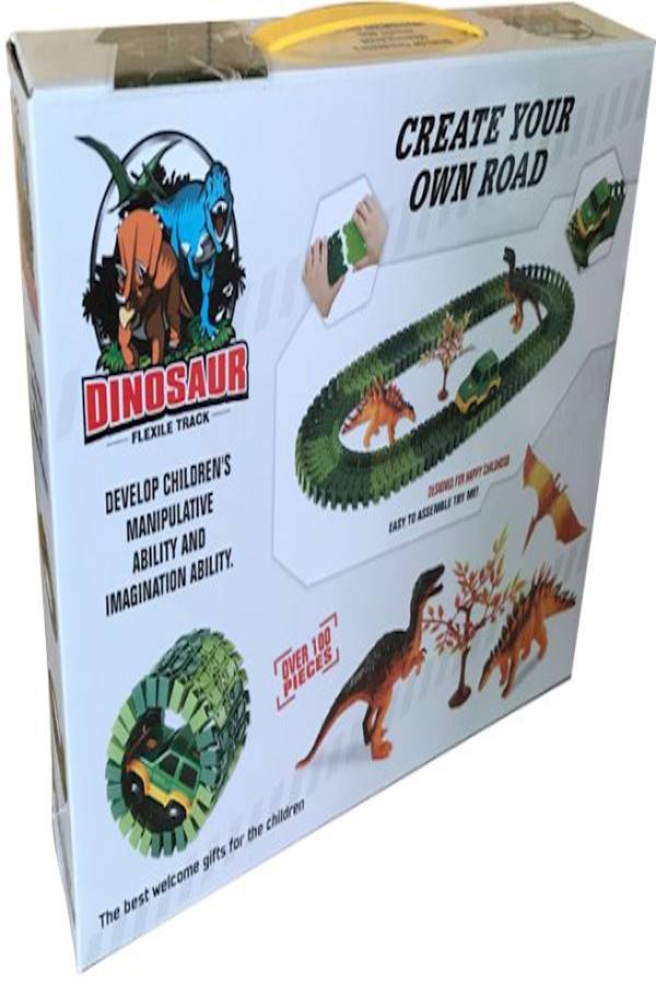 100 Piece Dinosaur Racing Track Set With Led Car Toy - Image 3