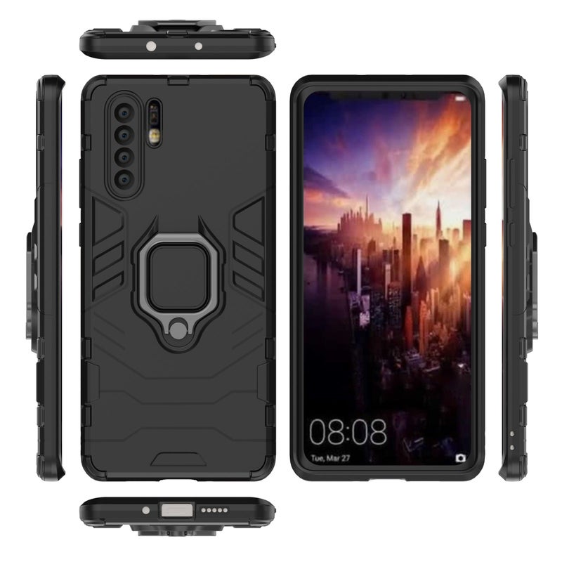 Anti-Fall Ring Bracket Full Package Armor Plastic Phone Case Cover For Huawei P30 Pro Black - Image 2