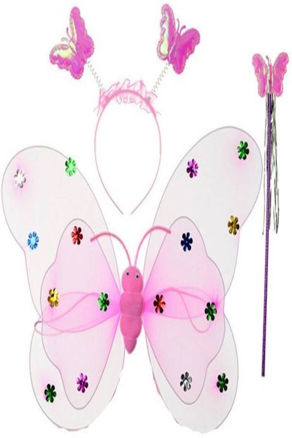 3 Pcs Led Flashing Light Up Fairy Butterfly Wings Wand Headband Costume Dress-Up Toy - Image 1